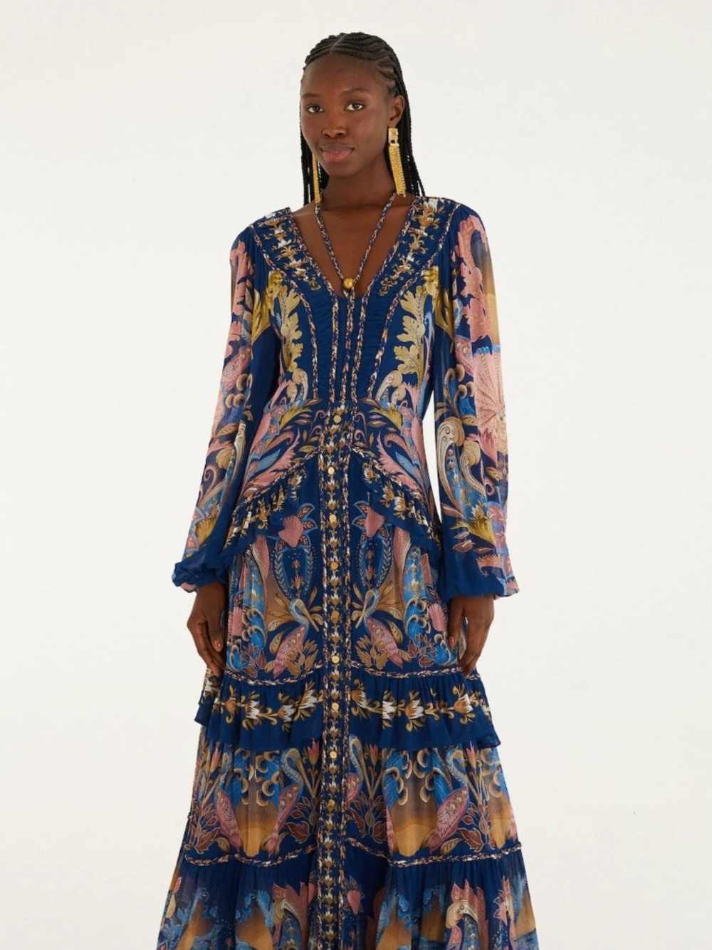 Farm Rio Navy Blue Sea Garden Braid Details Maxi Dress - NWT in Original Box - Picture 4 of 12